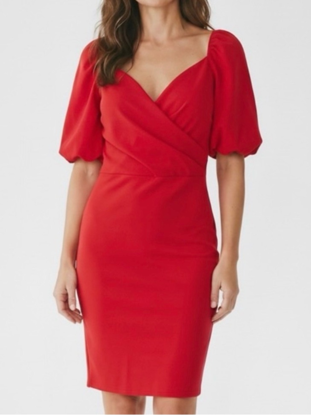 Blue Leopard Puff Sleeve Dress in Red.